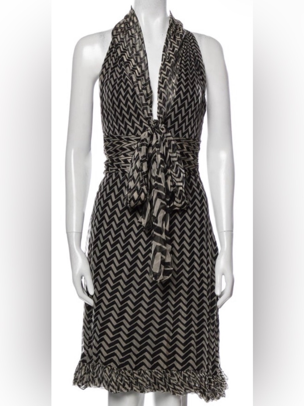 Gucci Backless Halter Dress in Black & Cream Chevron